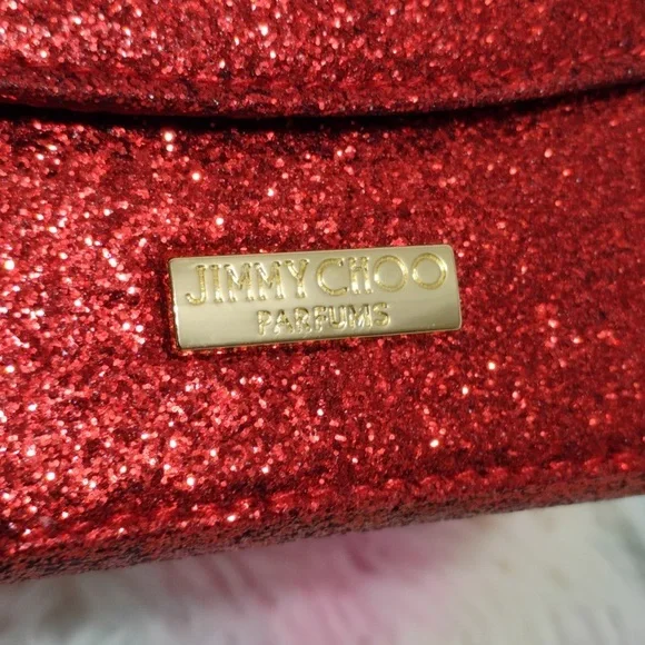 FLASH SALE! NWT Jimmy Choo Parfums Red Glitter Crossbody Bag Gold Chain Strap - Picture 5 of 12